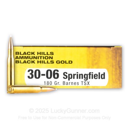 Large image of Premium 30-06 Ammo For Sale - 180 Grain TSX Ammunition in Stock by Black Hills Gold - 20 Rounds