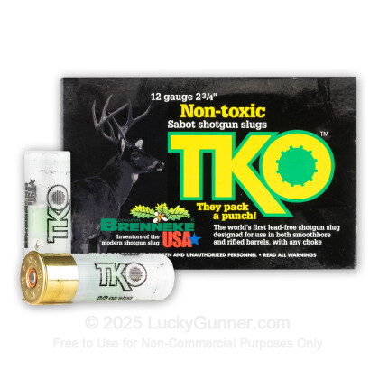 Large image of Premium 12 Gauge Ammo For Sale - 2-3/4” 2/3oz. Lead-Free Sabot Slug Ammunition in Stock by Brenneke TKO - 5 Rounds
