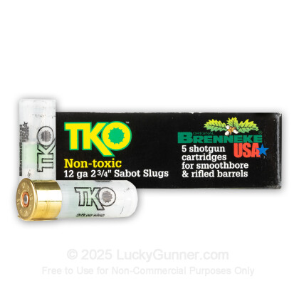Large image of Premium 12 Gauge Ammo For Sale - 2-3/4” 2/3oz. Lead-Free Sabot Slug Ammunition in Stock by Brenneke TKO - 5 Rounds