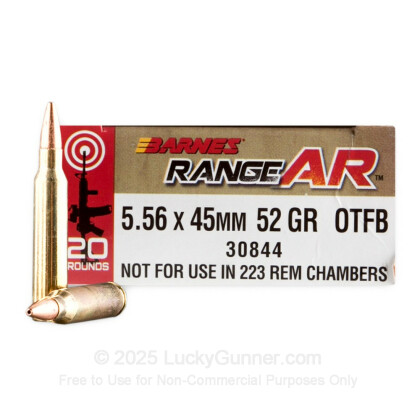 Large image of Premium 5.56x45mm Ammo For Sale - 52 Grain Zinc Core OTM Ammunition in Stock by Barnes Range AR - 20 Rounds