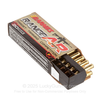 Large image of Premium 5.56x45mm Ammo For Sale - 52 Grain Zinc Core OTM Ammunition in Stock by Barnes Range AR - 20 Rounds