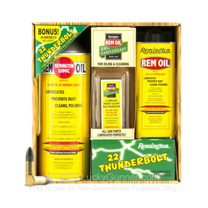 Large image of Bulk 22 LR Ammo For Sale - 40 gr LRN - Remington Thunderbolt Ammunition & Rem Oil 100th Anniversay Combo Pack In Stock - 150 Rounds