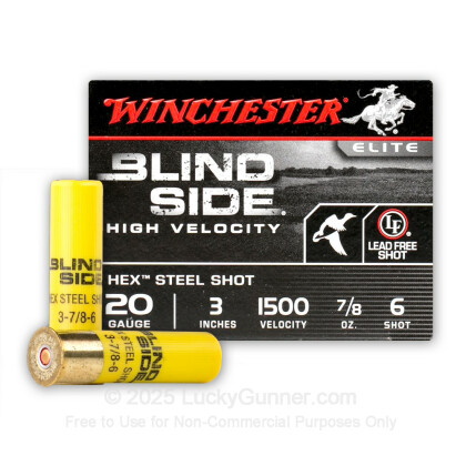 Large image of Premium 20 Gauge Waterfowl Ammo - Winchester Blindside 3"  7/8 oz #6 Hex Steel Shot - 25 Rounds