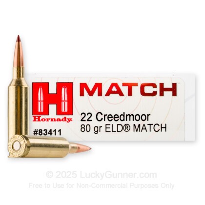 Large image of Hornady Match 22 Creedmoor Ammo For Sale - 80gr ELD Match - 20 Rounds