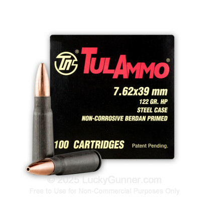 Large image of Bulk 7.62x39mm Ammo For Sale - 122 Grain HP Ammunition in Stock by Tula - 100 Rounds