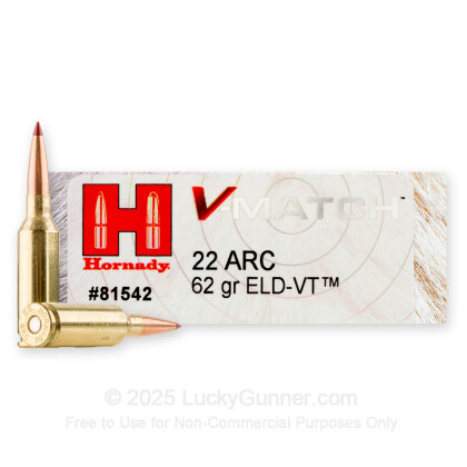Large image of Hornady V-Match 22 ARC Ammo - 62 Grain ELD-VT - 20 Rounds