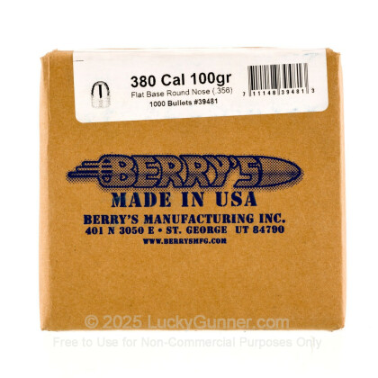 Large image of Berry's 380 Cal Plated Bullets For Sale - 380 Auto 100 gr RNFB