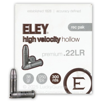 Large image of Premium 22 LR Ammo For Sale - 38 Grain HP Ammunition in Stock by Eley High Velocity - 300 Rounds