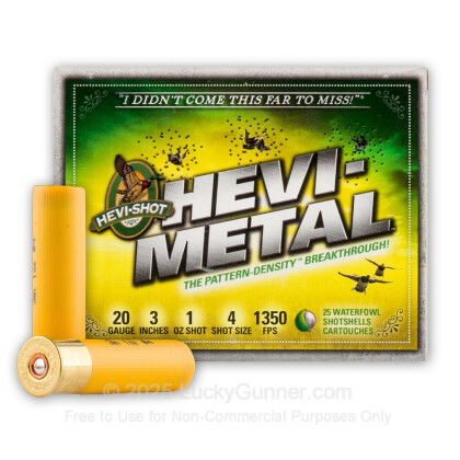 Large image of Premium 20 Gauge Ammo For Sale - 3” 1 oz. #4 Shot Ammunition in Stock by Hevi-Shot - 25 Rounds 