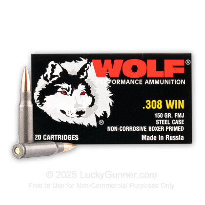 Large image of Cheap 308 Ammo For Sale - 150 Grain FMJ Ammunition in Stock by Wolf Performance - 20 Rounds