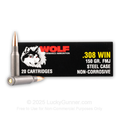 Large image of Cheap 308 Ammo For Sale - 150 Grain FMJ Ammunition in Stock by Wolf Performance - 20 Rounds