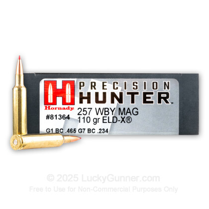 Large image of Premium 257 Weatherby Mag Ammo For Sale - 110 Grain ELD-X Ammunition in Stock by Hornady Precision Hunter - 20 Rounds