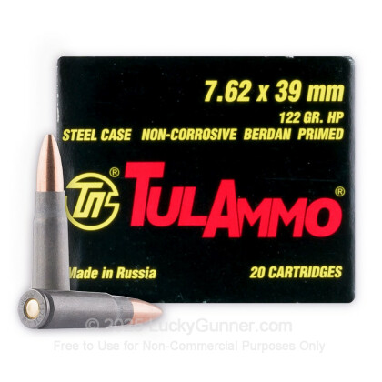 Large image of Bulk 7.62x39 Ammo In Stock - 122 gr HP - 7.62x39 Ammunition by Tula Cartridge Works For Sale - 50 Rounds
