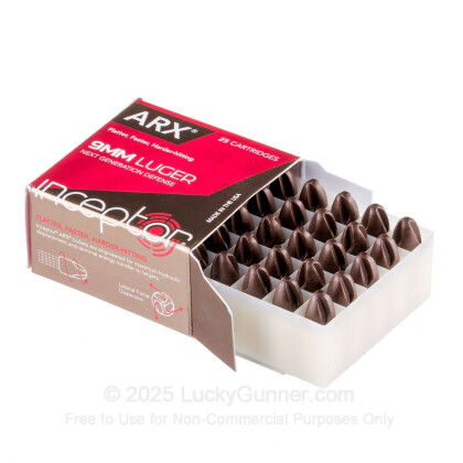 Large image of Premium 9mm Ammo For Sale - 65 Grain Inceptor ARX Ammunition in Stock by PolyCase Preferred Defense - 25 Rounds