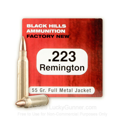 Large image of Premium 223 Rem Ammo For Sale - 55 Grain FMJ Ammunition in Stock by Black Hills Ammunition - 50 Rounds