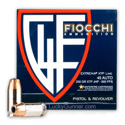 45 ACP Ammo For Sale - 230 gr XTP JHP Fiocchi Self Defense