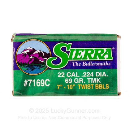 Large image of Bulk 223 Rem (.224) Bullets for Sale - 69 Grain Polymer Tip Bullets in Stock by Sierra - 100