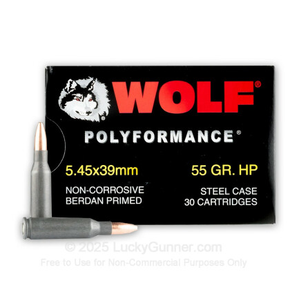 Large image of Cheap 5.45x39 Ammo For Sale - 55 Grain HP Ammunition in Stock by Wolf Polyformance - 30 Rounds