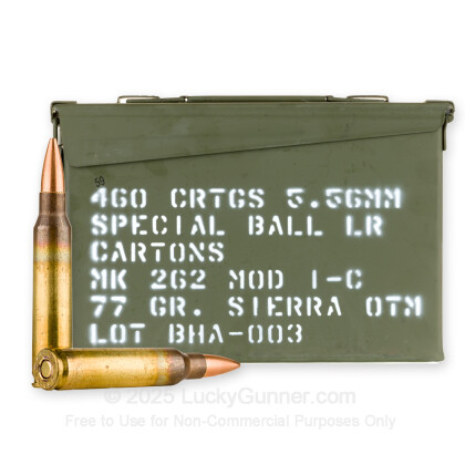 Large image of Bulk 5.56x45 Ammo For Sale - 77 Grain OTM Mk 262 MOD 1-C Ammunition in Stock by Black Hills - 460 Rounds