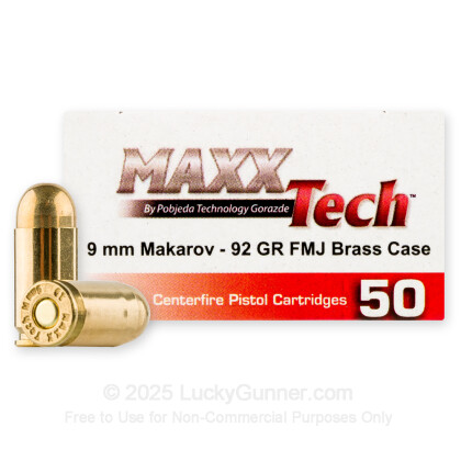 Large image of Bulk 9mm Makarov Ammo For Sale - 92 Grain FMJ Ammunition in Stock by MAXXTech - 1000 Rounds