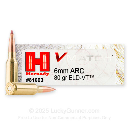 Large image of Hornady 6mm ARC Ammo For Sale - 80gr ELD-VT - 20 Rounds