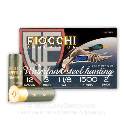 Large image of Bulk 12 Gauge Ammo For Sale - 3” 1-1/8oz. #2 Steel Shot Ammunition in Stock by Fiocchi - 250 Rounds