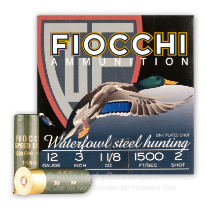 Large image of Bulk 12 Gauge Ammo For Sale - 3” 1-1/8oz. #2 Steel Shot Ammunition in Stock by Fiocchi - 250 Rounds