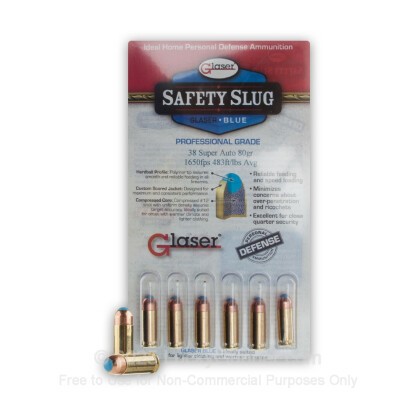 Large image of Premium 38 Super Ammo For Sale - 80 Grain Safety Slug Ammunition in Stock by Glaser Blue - 6 Rounds