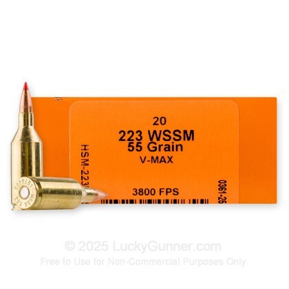 Large image of HSM Varmint 223 WSSM Ammo For Sale - 55 Grain V-MAX - 20 Rounds