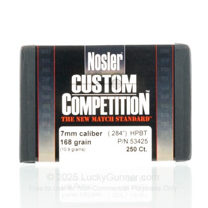 Large image of Premium 7mm (.284") Bullets For Sale - 168 Grain HPBT Bullets in Stock by Nosler Custom Competition - 250 Projectiles