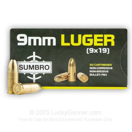 Large image of Bulk 9mm Luger Ammo For Sale - 115 gr FMJ Sumbro Ammunition For Sale - 1000 Rounds