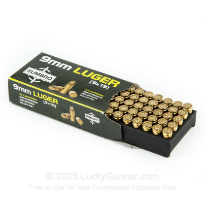 Large image of Bulk 9mm Luger Ammo For Sale - 115 gr FMJ Sumbro Ammunition For Sale - 1000 Rounds
