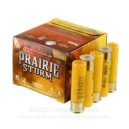 Large image of Cheap 20 Gauge Ammo For Sale - 3" 1-1/4 oz. #4 Shot Ammunition in Stock by Federal Premium PRAIRE STORM - 25 Rounds