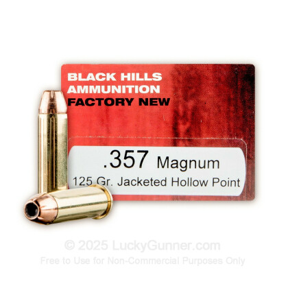 Large image of Cheap 357 Mag Ammo For Sale - 125 Grain JHP Ammunition in Stock by Black Hills Ammunition - 50 Rounds