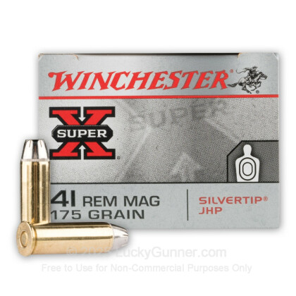 Large image of Premium 41 Remington Mag Ammo For Sale - 175 Grain Silvertip JHP Ammunition in Stock by Winchester Super-X - 20 Rounds