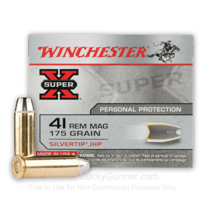 Large image of Premium 41 Remington Mag Ammo For Sale - 175 Grain Silvertip JHP Ammunition in Stock by Winchester Super-X - 20 Rounds