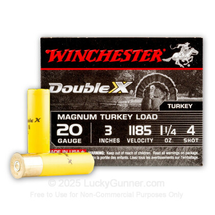 Large image of Premium 20 Gauge Ammo For Sale - 3" 1-1/4 oz. #4 Shot Ammunition in Stock by Winchester Double-X - 10 Rounds