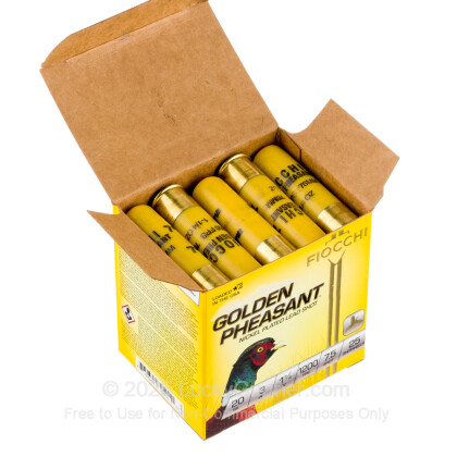 Large image of Premium 20 Gauge Ammo For Sale - 3” 1-1/4oz. #7.5 Shot Ammunition in Stock by Fiocchi Golden Pheasant - 25 Rounds