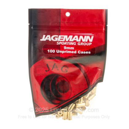 Large image of Bulk 9mm Luger Ammo For Sale - New Unprimed Brass Ammunition in Stock by Jagemann - 100 Casings