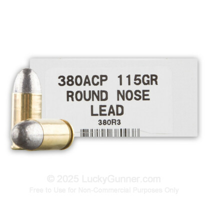 Large image of Cheap 380 Auto Ammo For Sale - 115 Grain LRN Ammunition in Stock by Ultramax Remanufactured  - 50 Rounds