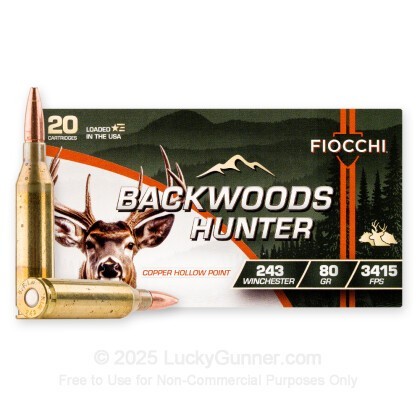 Large image of Fiocchi Backwoods Hunter 243 Ammo For Sale - 80 Grain CHP - 20 Rounds