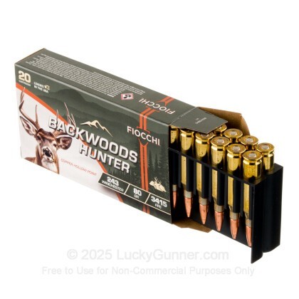 Large image of Fiocchi Backwoods Hunter 243 Ammo For Sale - 80 Grain CHP - 20 Rounds