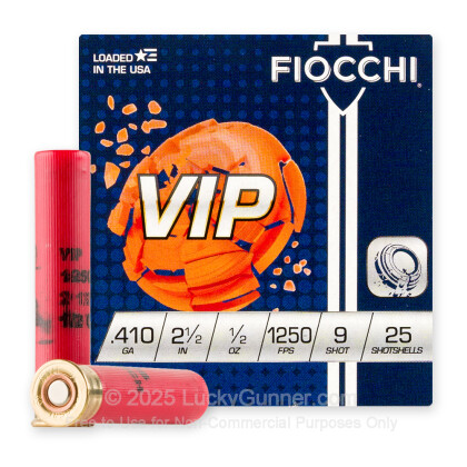 Large image of Cheap 410 Bore Ammo For Sale - 2-1/2" 1/2oz. #9 Shot Ammunition in Stock by Fiocchi - 25 Rounds