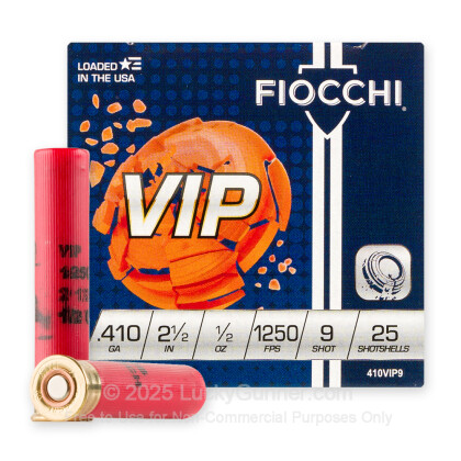 Large image of Cheap 410 Bore Ammo For Sale - 2-1/2" 1/2oz. #9 Shot Ammunition in Stock by Fiocchi - 25 Rounds