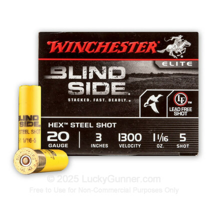 Large image of Premium 20 Gauge Ammo For Sale - 3" 1-1/16 oz. #5 Steel Shot Ammunition in Stock by Winchester Blind Side - 25 Rounds