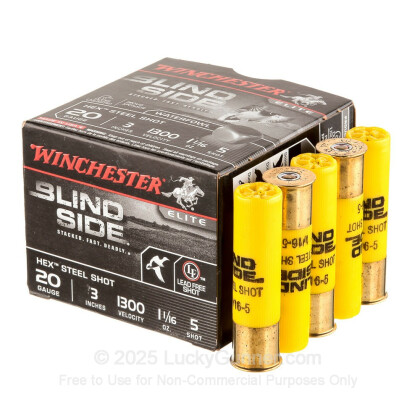 Large image of Premium 20 Gauge Ammo For Sale - 3" 1-1/16 oz. #5 Steel Shot Ammunition in Stock by Winchester Blind Side - 25 Rounds