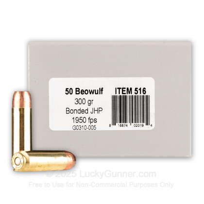Large image of Premium 50 Beowulf Ammo For Sale - 300 Grain Bonded JHP Ammunition in Stock by Underwood - 20 Rounds