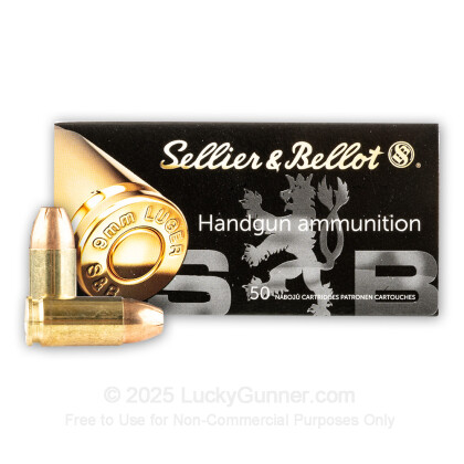 Large image of Bulk 9mm Ammo For Sale - 124 Grain JHP Ammunition in Stock by Sellier & Bellot - 1000 Rounds
