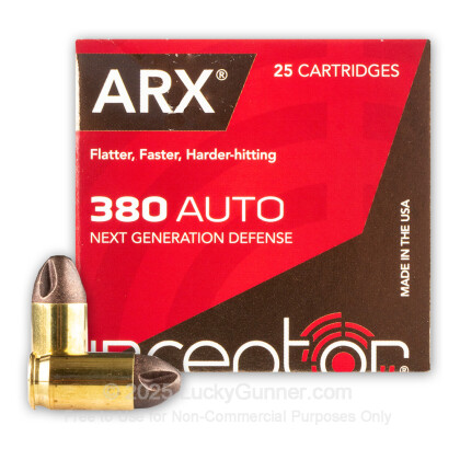 Large image of Premium 380 Auto Ammo For Sale - 56 Grain ARX Ammunition in Stock by Inceptor - 25 Rounds