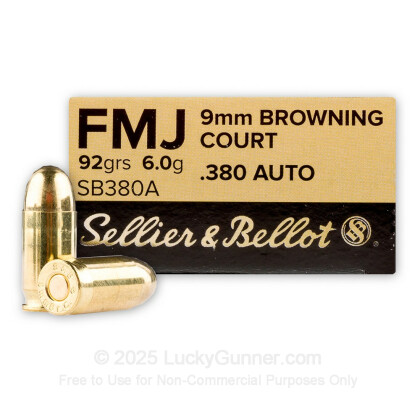 Large image of 380 Auto Ammo In Stock - 92 gr FMJ - 380 ACP Ammunition by Sellier & Bellot For Sale - 50 Rounds
